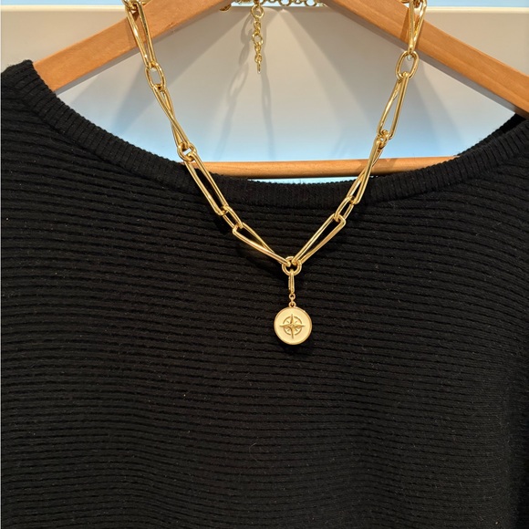 Talbots Gold Toned Chunky Paperclip Necklace with White & Gold Compass Pendant - Picture 1 of 4